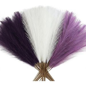 30 Pezzi di Erba della Pampa Artificiale Viola, 55 cm, Fiori Finti Bianchi Soffici e Corti per Decorazione Vasi, Piante Colorate e Verdi - Product Image 2