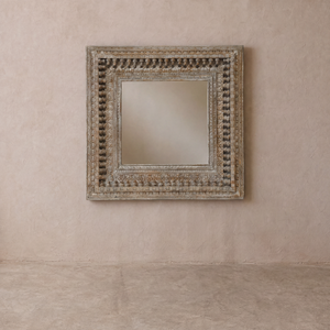 Minimalist <b>Square</b> Wooden Mirror Matte Black Carved Frame Handmade Eco-Friendly Customizable Color Custom Size Decorative Mirror - Product Image 4