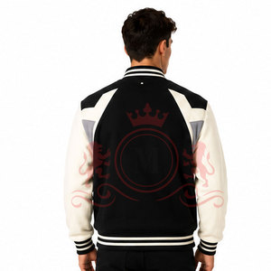 Hot Selling Black <b>White</b> Letterman <b>Jacket</b> Contrast Sleeves Premium Stitching Stylish Daily Outfit - Product Image 3