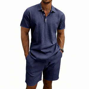 Summer Collar <b>Short</b> Sleeved <b>Top</b> <b>and</b> <b>Shorts</b> <b>Men's</b> Casual Solid Color <b>Set</b> - Product Image 4