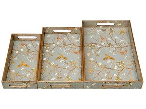 Ensemble de plateaux de service décoratifs en bois de luxe, gravés, rectangulaires, motif floral et oiseaux, style moderne, ensemble multi-pièces pour la salle à manger à domicile - Product Image 4