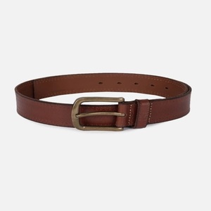 Cinturón casual para hombre de cuero genuino de grano completo, color marrón, hecho a mano con doble costura duradera, para jeans o pantalones, con hebilla de latón. - Product Image 1