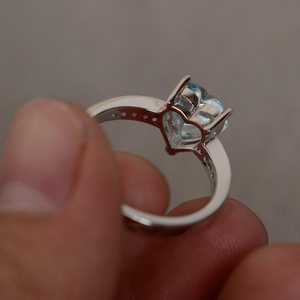Natural Aquamarine <b>Ring</b> Heart Cut Gemstone <b>Ring</b> Sterling Silver March Birthstone Promise Wedding <b>Ring</b> - Product Image 4
