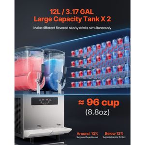Macchina Commerciale per Bevande Congelate con Doppio Serbatoio in Acciaio Inox da 12Lx2, Capacità 96 Tazze per Granita e Gelato - Product Image 2