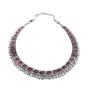 Oxidised Floral <b>Necklace</b> Set with <b>Ruby</b> and Zircon Embellishments - Product Image 2