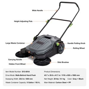 Spazzatrice manuale da pavimento da 25,6 pollici con contenitore per rifiuti da 5 galloni (non elettrica) - Product Image 4