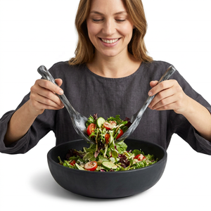 Bol à salade noir minimaliste avec plateau en résine marbrée, compatible lave-vaisselle, pour usage domestique - Product Image 1