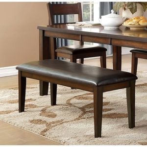 Set da Pranzo Classico 6 Pezzi Finitura Ciliegio, Tavolo in Legno Rivestito in Ecopelle Resistente con Panchina Estensibile e 4 Sedie Laterali Eleganti - Product Image 2