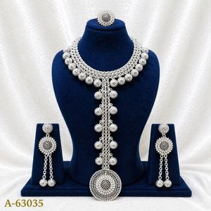 Ensemble de bijoux ethniques en gros pour femmes, collier et boucles d'oreilles tendance plaqués or avec zircon, ensemble de mariage A-63034 - Product Image 2