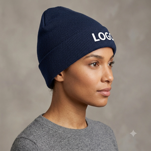 Custom Embroidery White Logo Navy blue Color Cuffed <b>Beanie</b> Wholesale Unisex Winter Knitted Warm Acrylic Material OEM ODM <b>Beanie</b> - Product Image 3