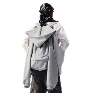 Sudadera con Capucha Extra Grande para Hombre, Gris, Algodón, Felpa Francesa, Informal, para Otoño, con Logotipo en la Espalda, Diseño con Bolsillo, Corte Regular - Product Image 2