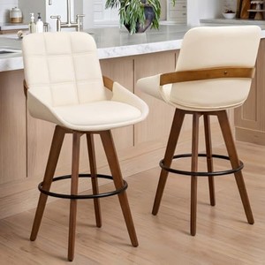 Tabourets de bar scandinaves en bois de pin en gros - Chaises modernes rembourrées vertes - Product Image 2