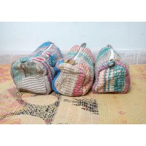 Indian kantha hand block print cotton cosmetic bag Makeup pouch set of three Accessory case Women's travel bag Handmade Kantha - Product Image 2