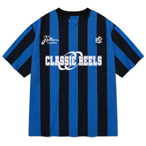 Camiseta personalizada con rayas verticales para hombre - Camiseta gráfica retro azul y negra estilo streetwear 100% poliéster - Product Image 2