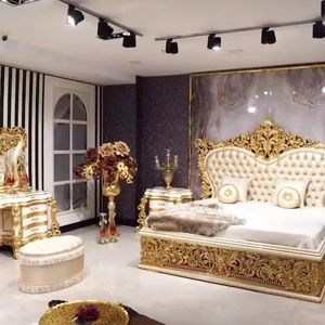 Offre Spéciale : Ensemble de Chambre Mandarin Oriental Luxe Classique Or Ivoire – Cadre de Lit Capitonnée Sculptée, Style Royal Européen Élégant - Product Image 2