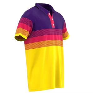 Men's Color Blocked Striped Short Sleeve <b>Polo</b> <b>Shirt</b> Casual Woven Regular Fit Yellow Purple <b>Pink</b> Design - Product Image 3
