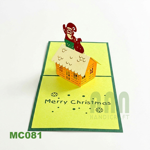 Tarjeta de Felicitación Navideña 3D Pop-Up Hecha a Mano ANN HANDICRAFT, Diseño de Chimenea de Techo de Santa, Origen Hanoi, Estilo Bosque Invernal, Venta al Por Mayor - Product Image 5