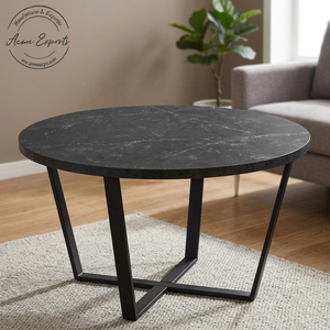 Mesa central redonda hecha a mano con Base de hierro, superior de mármol negro para sala de estar y sala de dibujo, venta al por mayor de fábrica - Product Image 1