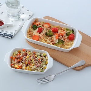 Bandeja de horno rectangular de cerámica blanca nórdica con doble asa, apta para horno, libre de BPA, ecológica y segura para el horno. - Product Image 3
