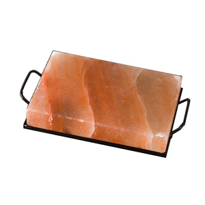 Wholesale Salt Block Crystal Rock Salt Slabs Natural Crafts Pink Tiles Himalayan Salt Cooking Slab With Metal Holder 30*20*5cm - Product Image 4