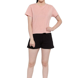 Ensemble deux pièces d'été pour femme : T-shirt à manches courtes et short uni de couleur unie pour femmes - Product Image 1