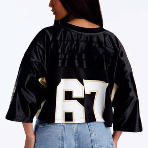 Camiseta de fútbol americano para mujer, estilo boxy, con hombros caídos, corta, oversize, con logo personalizado, estilo streetwear, cuello en V, transpirable, de malla, vintage - Product Image 4