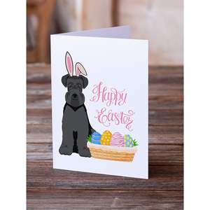 Whimsical A7 Size 5x7 Black Natural Ears Schnauzer <b>Easter</b> Greeting <b>Cards</b> <b>Pack</b> 8 Blank Note <b>Cards</b> with Envelopes - Product Image 2