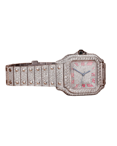 Montre entièrement sertie de diamants avec cadran romain rose, diamants Moissanite sur le cadran, montre à quartz, montre Hip Hop avec bracelet en acier inoxydable - Product Image 2