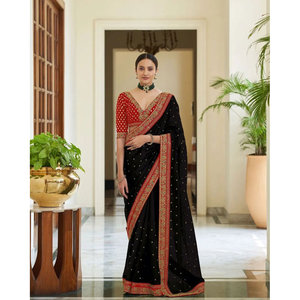 TRENDING ROYAL VICHITRA SEDA SAREE CON BLUSA SIN COSTAR NEGRO - Product Image 1