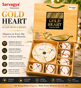 Gold Heart Luxury <b>Melamine</b> Tea Cup Gift Set with Printing Technique 6 Cups & 2 <b>Bowls</b> Festive Gift Box - Product Image 1