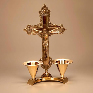 Catholic Crucifix Cross with <b>Candle</b> Stand Jesus Decor Religious Christian Home Church Tabletop Decoration - Product Image 4