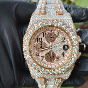 Montre de luxe pour homme, entièrement sertie de diamants VVS, grand cadran rond, entièrement sertie de diamants Moissanite - Product Image 1