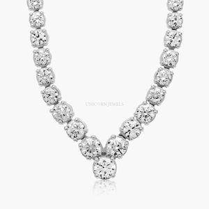 Luxury Round Brilliant Lab Created Diamond V <b>Necklace</b> 14K Gold Graduated Tennis Chain <b>Statement</b> Bridal Wedding Jewelry - Product Image 4