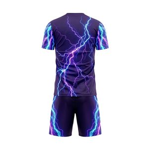 Maillot de football graphique bleu violet avec motif éclair, ensemble uniforme de football par sublimation, tenue d'équipe dynamique, vêtements de sport pour hommes - Product Image 2