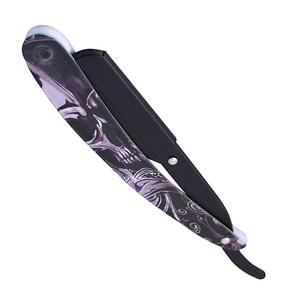 Rasoir chirurgical droit MORJE à lame unique, manche en acier inoxydable avec motif crâne, pour barbier et rasage du visage - Product Image 1