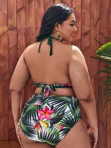 Conjunto de Bikini Amarillo para Mujer, Top con Hombros Descubiertos, Braguita de Cintura Alta, Ribete en Contraste, Spandex, Poliéster Elástico, Ecológico, de Secado Rápido - Product Image 3
