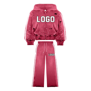 Ensemble deux pièces hiver en molleton 100% coton, respirant, séchage rapide, écoresponsable, style streetwear, avec sweat à capuche entièrement zippé et pantalon évasé - Product Image 5