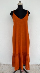 Vestido Maxi de Algodón Color Naranja Rústico, Cuello en V, Sin Mangas, Espalda Descubierta, Estilo Boho, Vestido de Verano para Picnic o Vacaciones - Product Image 2