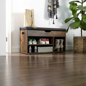 Banco para Zapatos con Gabinete de Almacenamiento, Banco de Entrada de Madera con 3 Compartimentos y Asiento Tapizado para Sala de Estar y Dormitorio - Product Image 6