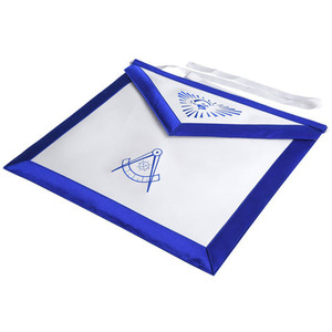 Delantal Masónico Personalizado Blanco con Ribete Azul, Compás y Escuadra Bordados, Insignia Cosida para Prendas - Product Image 2