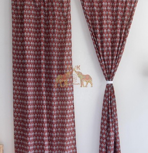 Ensemble de rideaux en coton 100% indien pour la maison et les hôtels, imprimé à la main avec des feuilles, design bohème, respirant, de qualité supérieure - Product Image 2