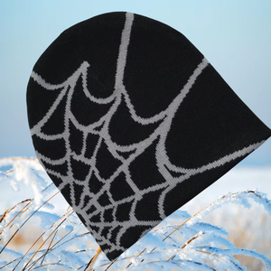 Bonnet en tricot motif toile d'araignée noir, style Y2K, unisexe, en mélange de laine, pour l'hiver, décontracté, pour l'extérieur, les voyages et les fêtes - Product Image 2