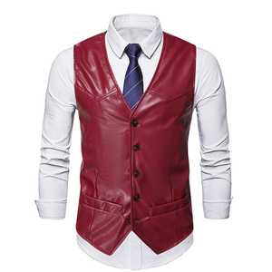 Men Vest Black Biker Motorcycle Hip Hop Waistcoat Male Faux Leather <b>Punk</b> Solid Black Spring Sleeveless Leather - Product Image 5