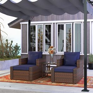 Set da Conversazione per Esterni in Vimini Blu a 5 Pezzi, Resistente alle Intemperie e Impermeabile, Include Sedie, Tavolino e Cuscini Decorativi - Product Image 2