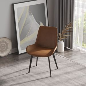 Sedia da Pranzo Moderna Marrone con Gambe in Metallo Nero, Set da 2 Pezzi per Soggiorno e Sala da Pranzo - Product Image 2