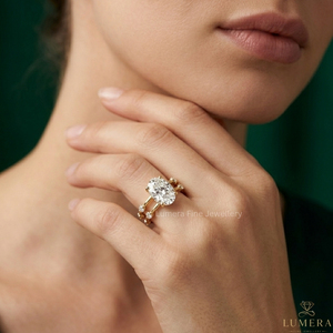 แหวนหมั้นเพชรทรงรี 14K 18K ทองคำแท้ เพชรเพาะเลี้ยงในห้องปฏิบัติการ ดีไซน์สองวง สำหรับผู้หญิง เครื่องประดับสั่งทำพิเศษ - Product Image 4