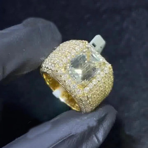 <b>Emerald</b> Cut Moissanite Champion Cluster <b>Ring</b> Men's Fully Iced Hip Hop Engagement Birthday Anniversary Gift 925 Sterling <b>Silver</b> - Product Image 1