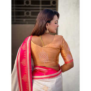 Sari de Seda Suave con Tejido Zari Tradicional en Contraste, 650g, Vestido de Noche Elegante, Disponible en Stock - Product Image 3