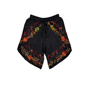 Shorts unisexes indiens en rayonne, patchwork, style bohème, pour festival, plage, vacances, séchage rapide, tissu respirant, fermeture à cordon, taille mi-haute - Product Image 1