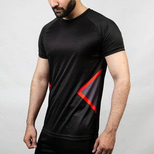 T-shirt noir à manches courtes pour homme, col rond, logo sur le devant, coupe classique, tricoté, 100 % polyester, anti-boulochage, séchage rapide - Product Image 5